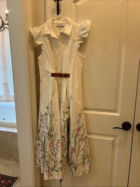 Cream Floral Women’s Dress with Belt